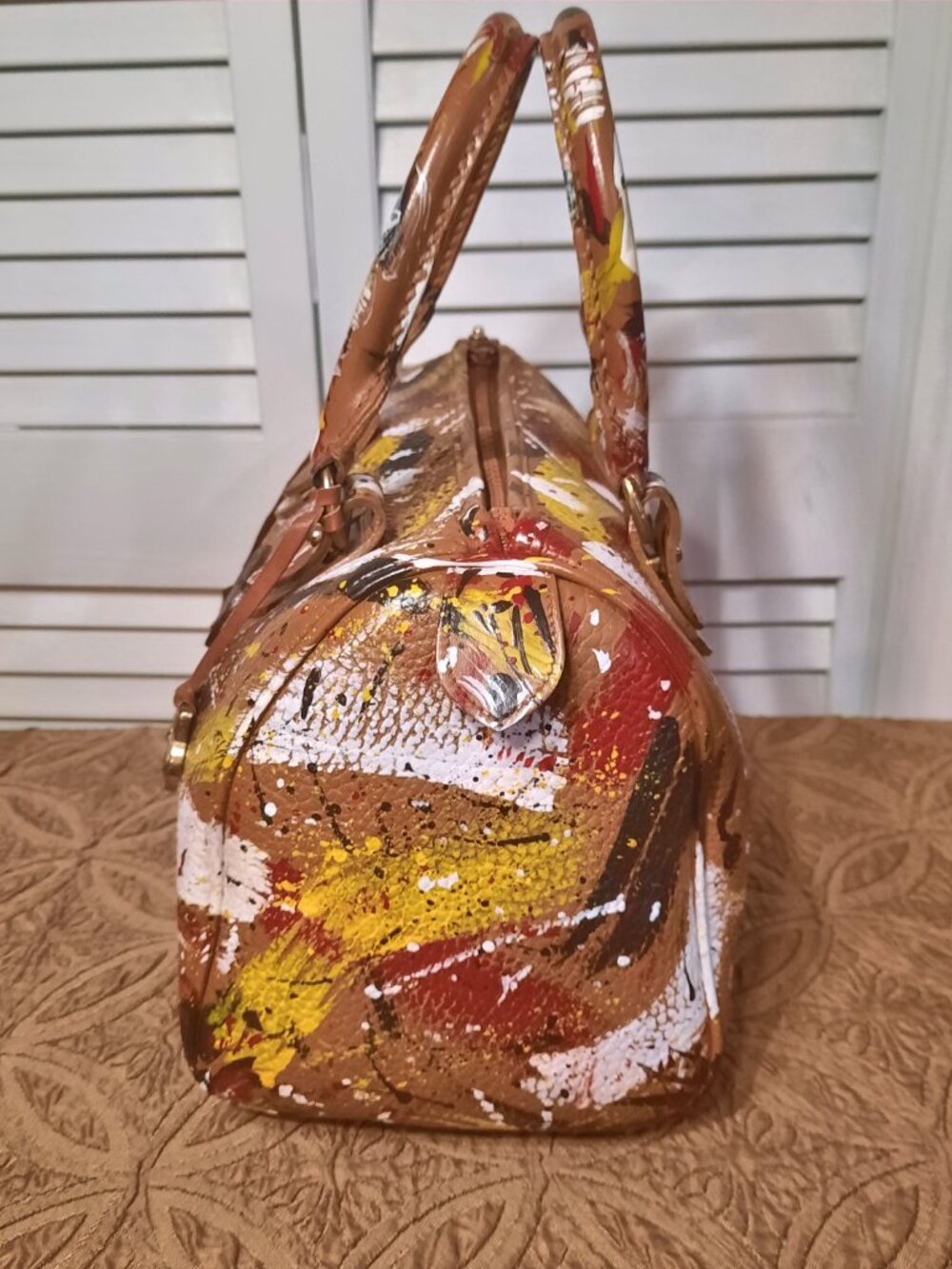Dooney & Bourke Dipinta Inspired Hand Painted Vintage Speedy Style Barrel Bag - Picture 7 of 16